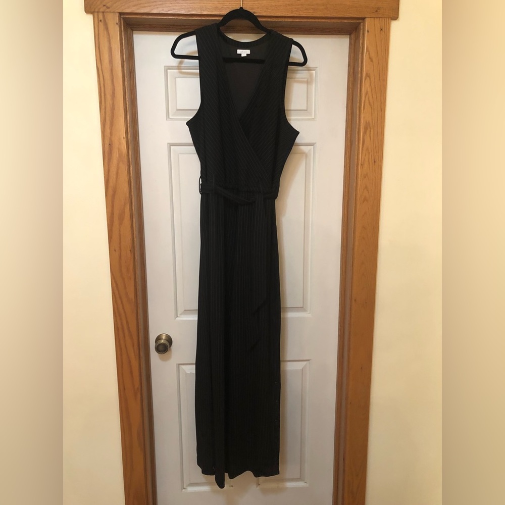 J Jill sleeveless jumpsuit, black with white stripes, Large